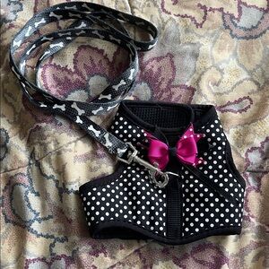 Polka Dot Dog Harness with Leash